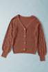 Bishop Sleeve V-Neck Drop Shoulder Button Front Knit Cardigan Sweater